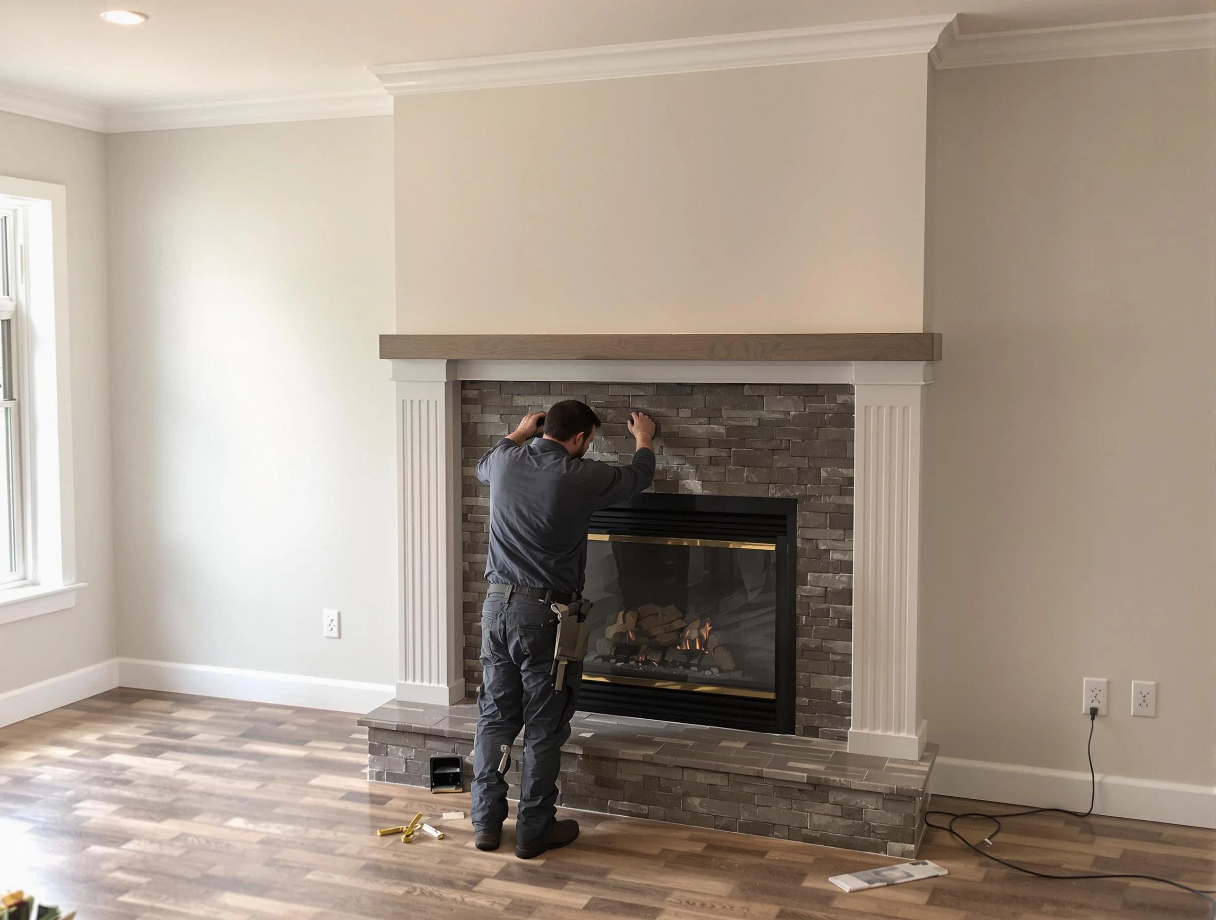 Guadalupe Chimney Sweep finishing a custom fireplace install in Guadalupe, AZ