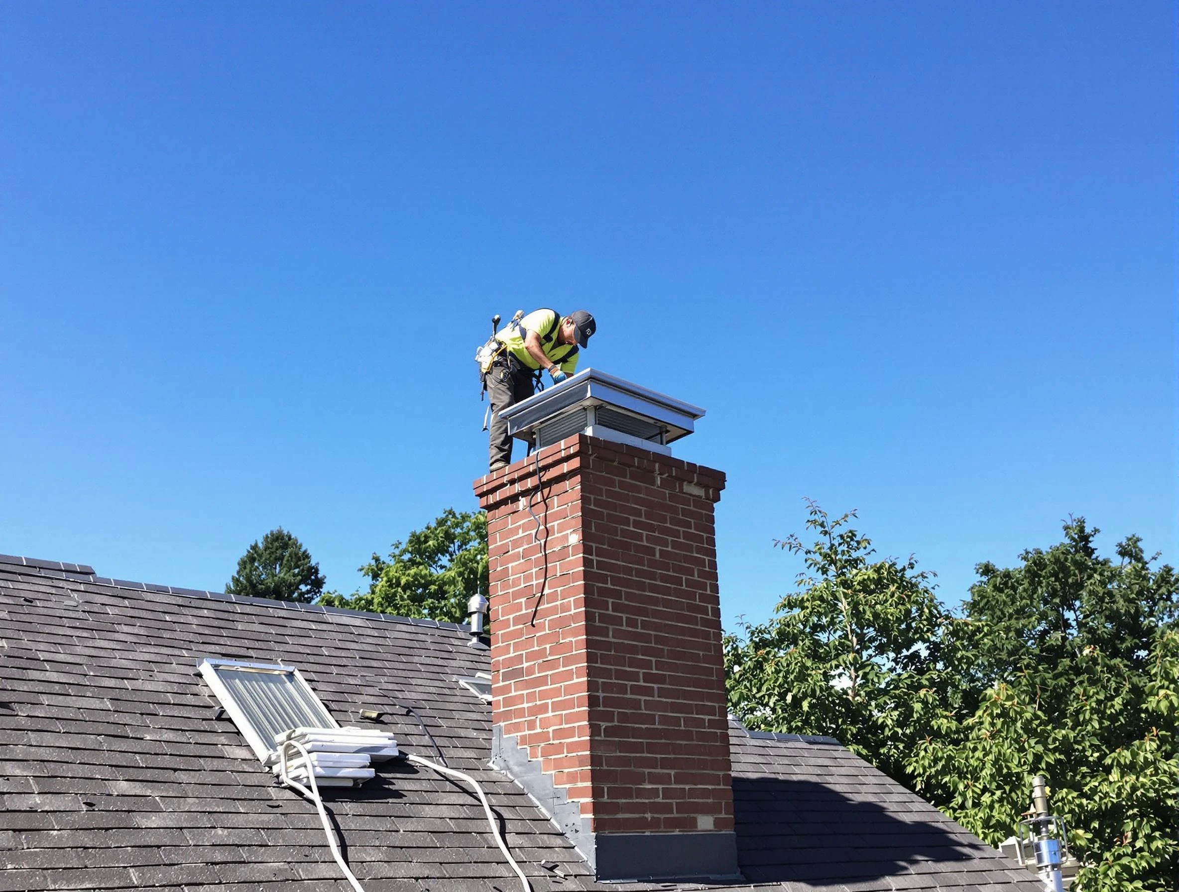 Guadalupe Chimney Sweep technician measuring a chimney cap in Guadalupe, AZ