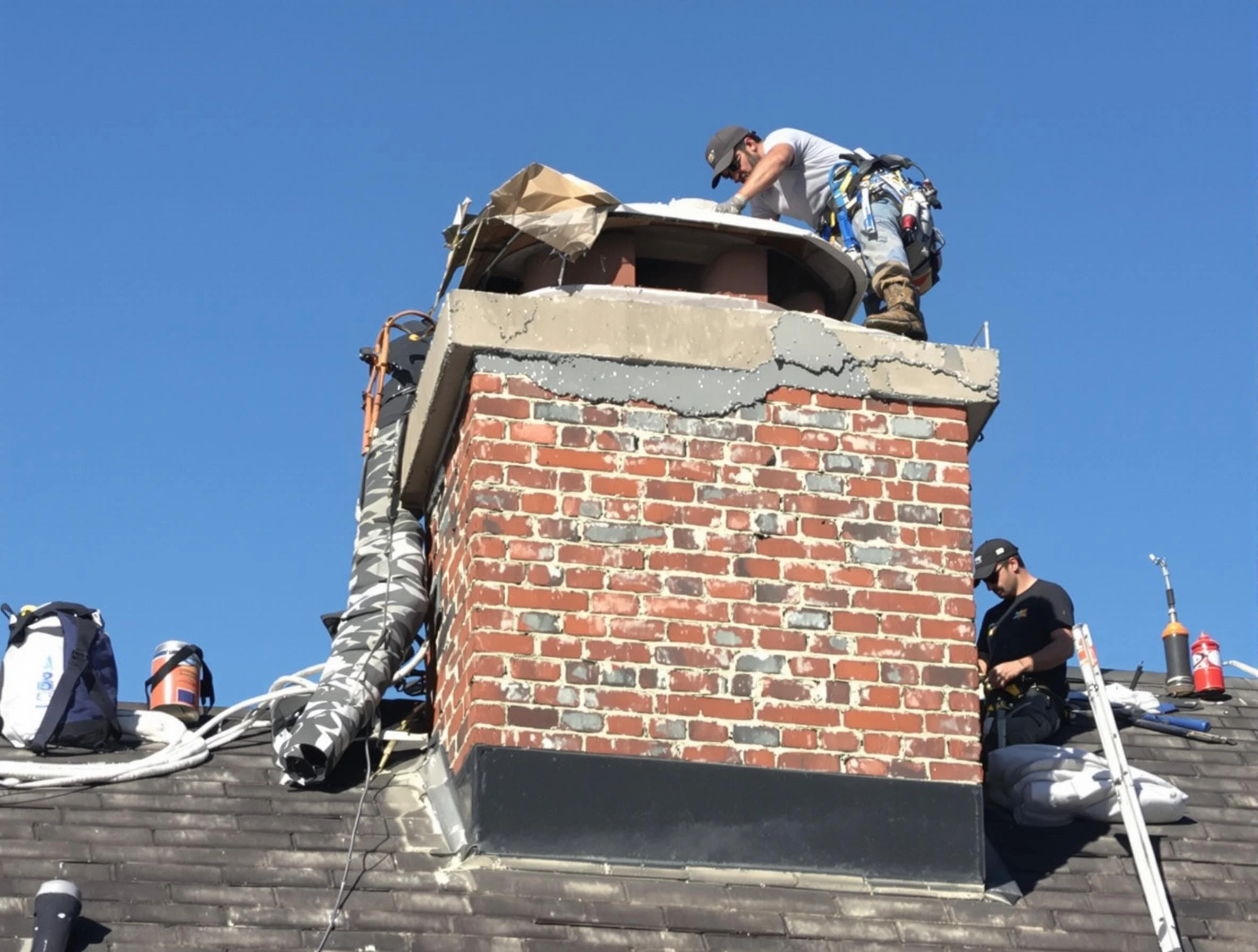 Guadalupe Chimney Sweep installing a custom chimney crown in Guadalupe, AZ