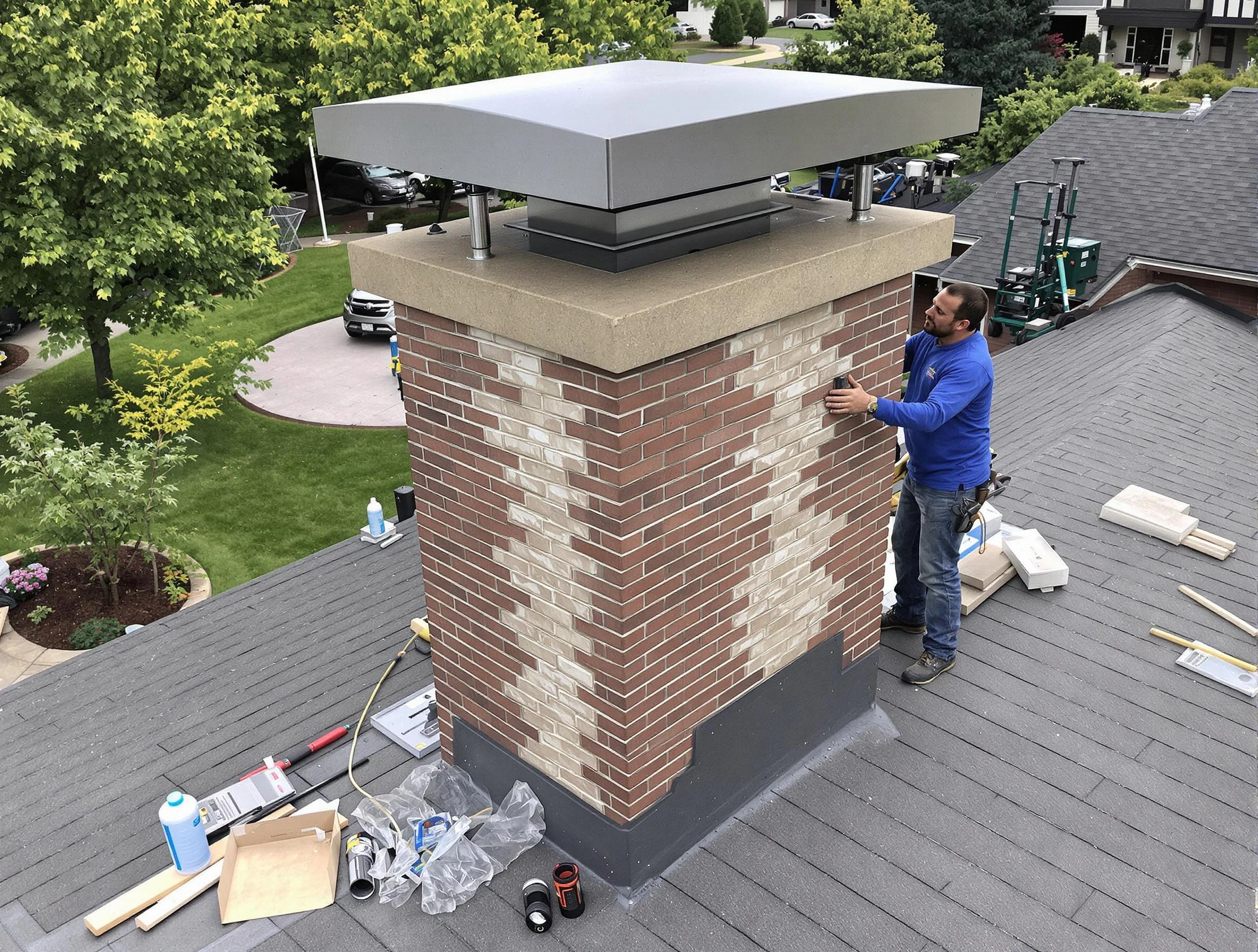 Guadalupe Chimney Sweep team working on a custom chimney remodel in Guadalupe, AZ